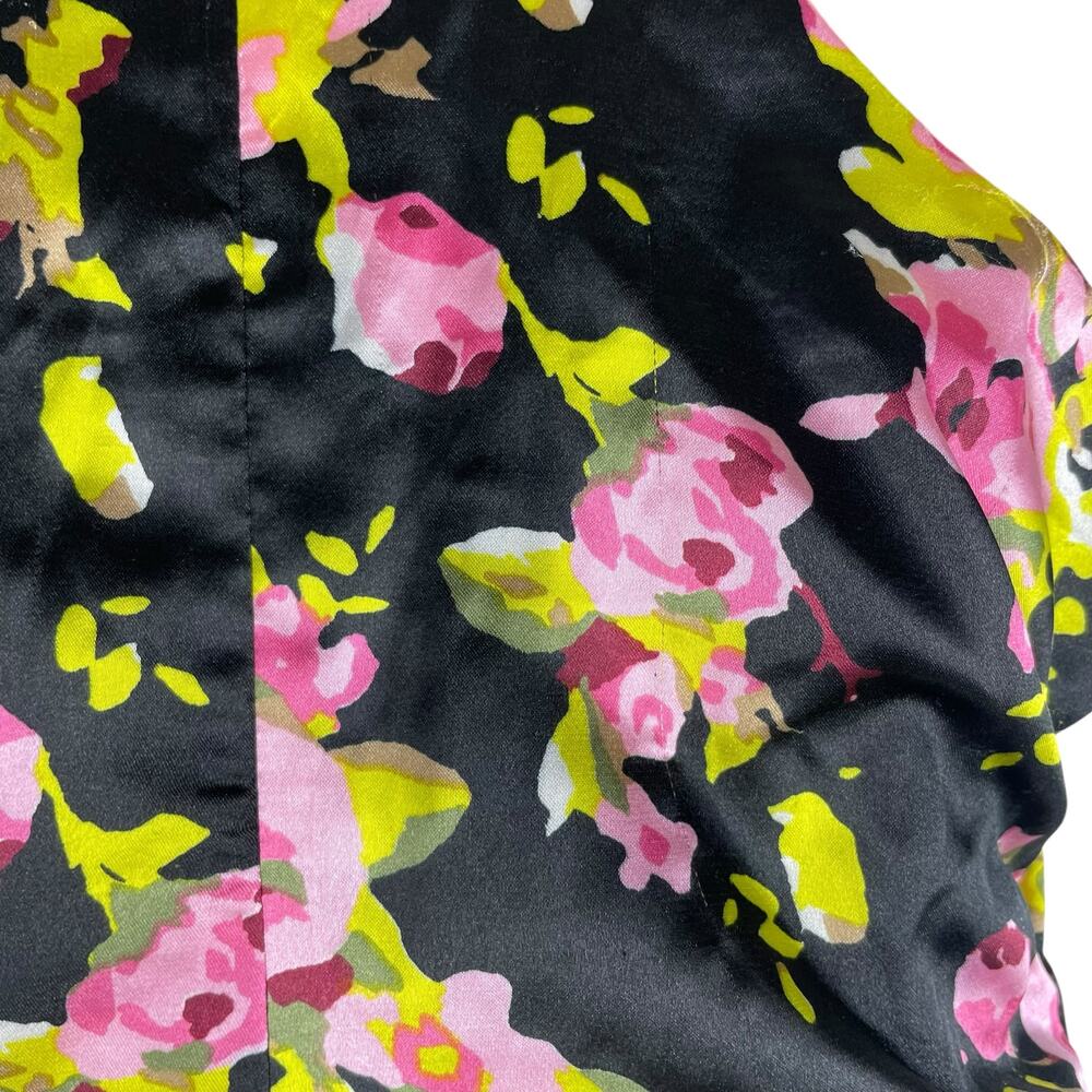 Likely Asta Floral Print Satin Mini Dress Ruffle Side Ruch Size 6 - Picture 10 of 12